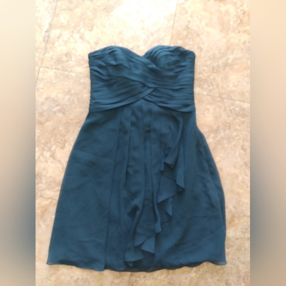 David's Bridal Teal Strapless Ruffle Chiffon Dress